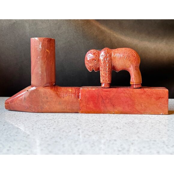 Antique Handcrafted catlinite Stone Buffalo T-Pipe Native American Sculpture - Picture 2 of 11